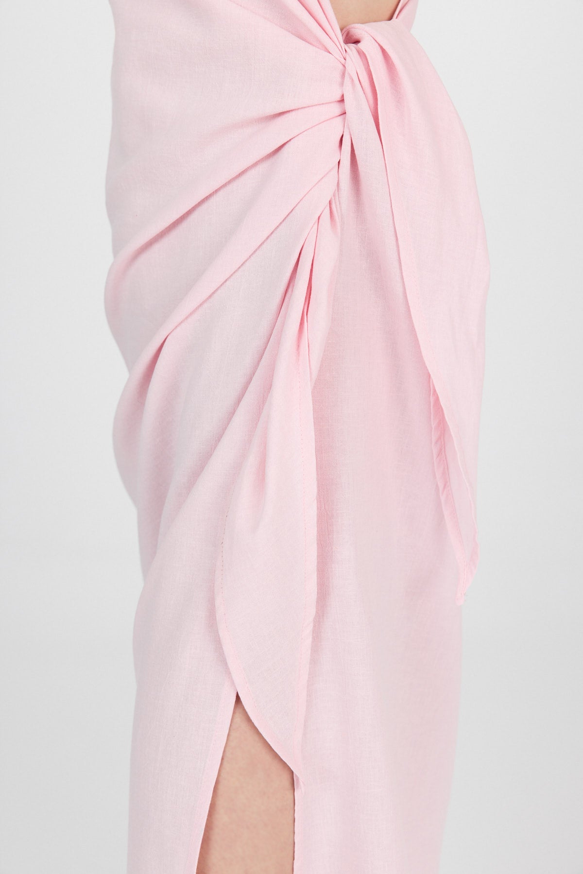 Ketenli Pembe Plaj Elbisesi